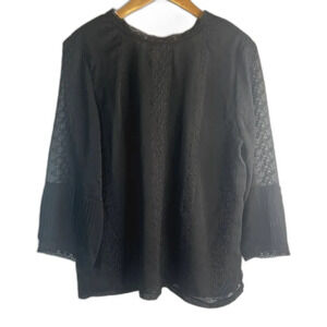 A Dip of Darling Black‎ Long Sleeve Mock Neck Embroidered Blouse Size MD